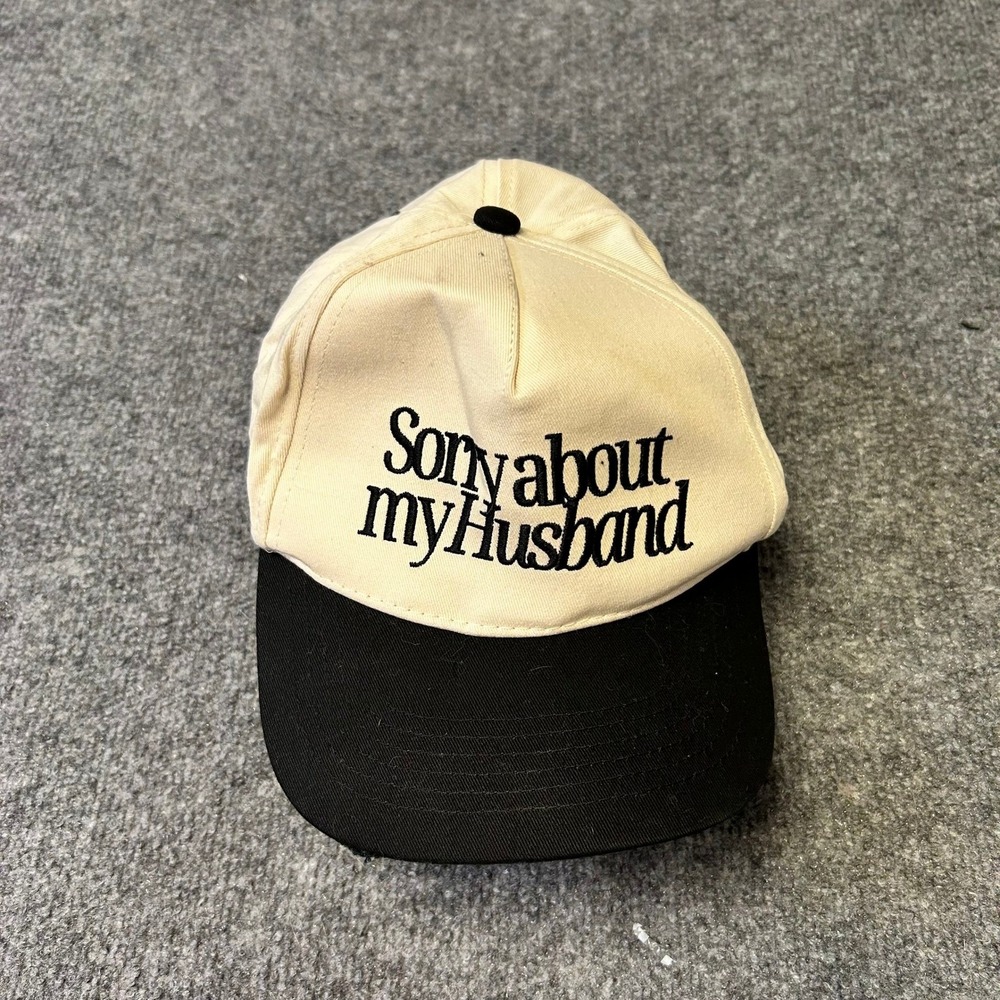 Kenz Kustomz Hat Womens OS Cream Black Sorry About My Husband Snapback Trucker